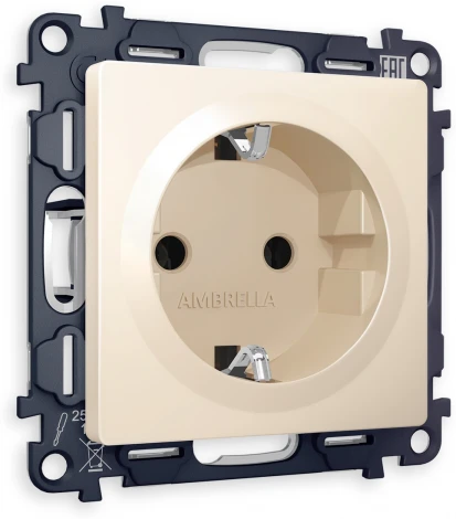 Комплект механизма Ambrella Volt электрической розетки ALFA MA327010 Бежевый матовый с заземлением со шторками 2P+E 16A-250V QUANT