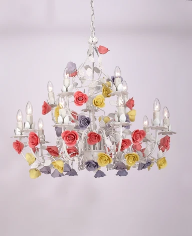 Большая люстра Fiori di rose 185.10.5 Lucia Tucci (220V, на цепи, подсвечник, свеча, цветы, ветки, розы)