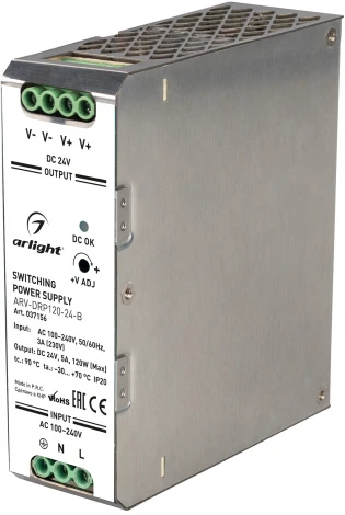Блок питания ARV-DRP120-24-B (24V, 5A, 120W) (Arlight, IP20 Металл, 5 лет) 037156 ARV