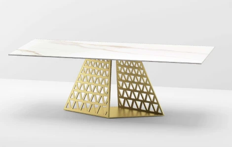 Стол ENNA 220 KL-188 Контрастный мрамор матовый, итальянская керамика/ каркас цвета шампань М-City