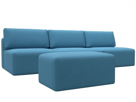 Диван прямой модульный с пуфом Лига-060 НПБ Лонг (ЛДСП,Брус,Фанера/Пластик/Рогожка/Голубой) Лига Диванов 129711