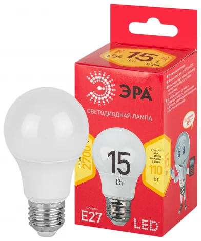 Лампочка светодиодная E27 15W ЭРА LED A60-15W-827-E27 R