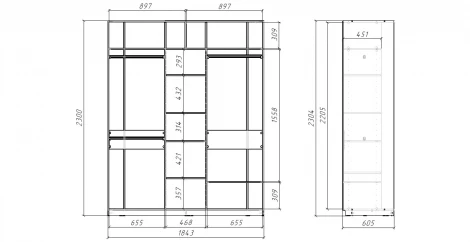 Шкаф-купе,184*60, Дуб вотан, Серый с зеркалом МАМА SLIM 102207