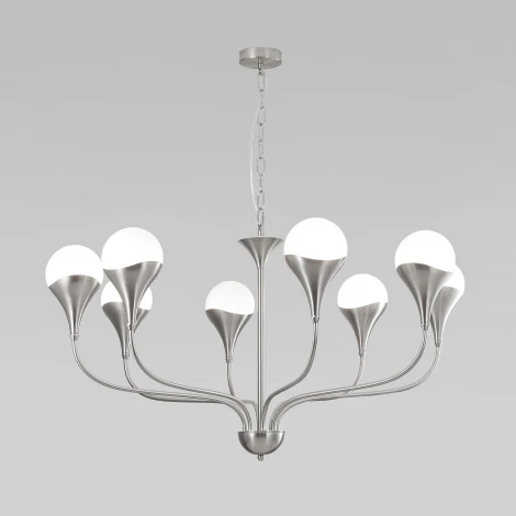 Подвесная люстра Wi-Fi Eurosvet Calyx 60169/8 никель (220V, управление смартфоном, голосовое управление, умный дом - Minimir Home, Алиса, Маруся, Салют, на цепи, шарики)