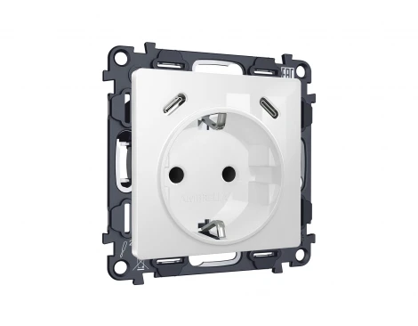 Комплект механизма электрической розетки с заземлением с 2хUSB Type-C встраиваемый (белый глянец) Ambrella Volt QUANT MA110510