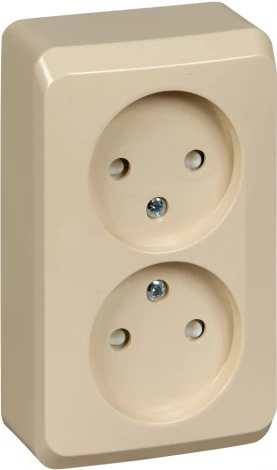 Розетка накладная двойная без заземления со шторками (кремовый) Systeme Electric Этюд PA16-006K
