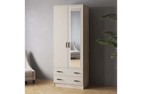 Шкаф с Зеркало ТЭКСм Лагуна 80 см, Дуб крафт серый, Кашемир