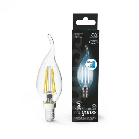 Лампочка светодиодная E14 7 Вт 580 lm 4100K нейтральное белое свечение Gauss Filament 104801207