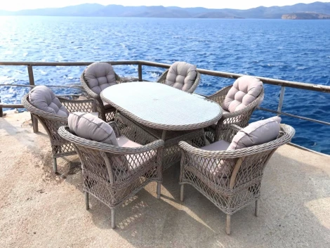 Комплект плетеной мебели T217/LV-217 Beige (6+1) с подушками в комплекте Afina