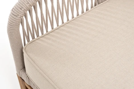 "Канны" диван 2-местный плетеный из роупа, основание дуб, роуп бежевый круглый, ткань бежевая 15052 4SIS арт.УТ-00010333