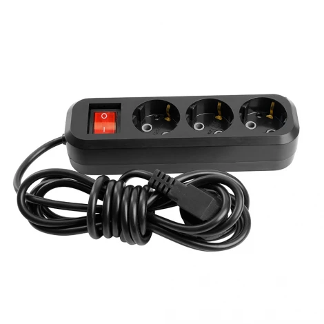 Удлинитель 3-х местный с заземлением 5 метров с выключателем (черный) Stekker Home 50423