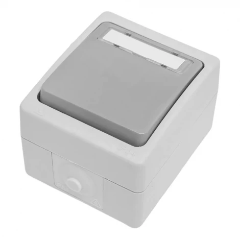 Выключатель одноклавишный накладной самовозвратный с окном для маркировки (серый, графит) Stekker Велена 49723