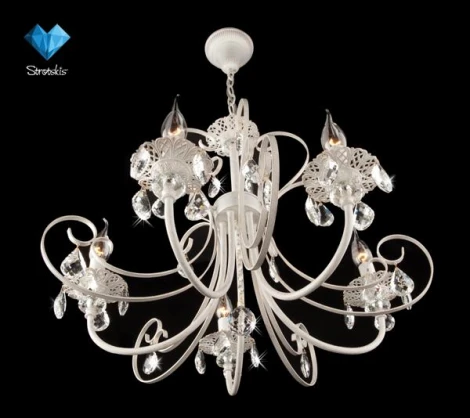 Подвесная люстра Eurosvet 3305 3305/5 белый с золотом / прозрачный хрусталь (220V, хрусталь Strotskis, на цепи, подсвечник, свеча)