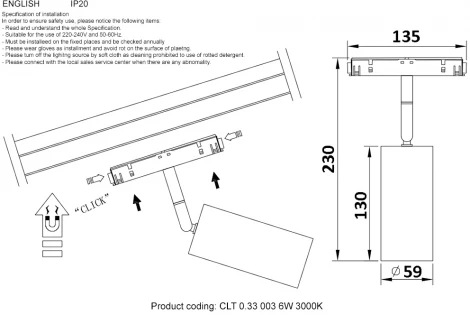 Трековый светильник магнитный Crystal Lux SPACE CLT 0.33 003 12W BL 3000K (LED, 48V)
