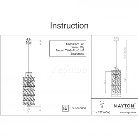 Подвесной светильник Maytoni City T193-PL-01-B