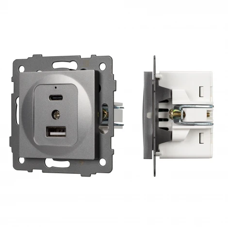 Механизм USB розетки SCT-MUAC-PL-GR-V (5V, 3A, QC4) (Arlight) 049840