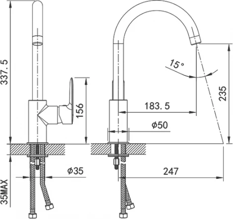 Смеситель IDDIS Cuba CU5BLJ0i05 для кухонной мойки, черный