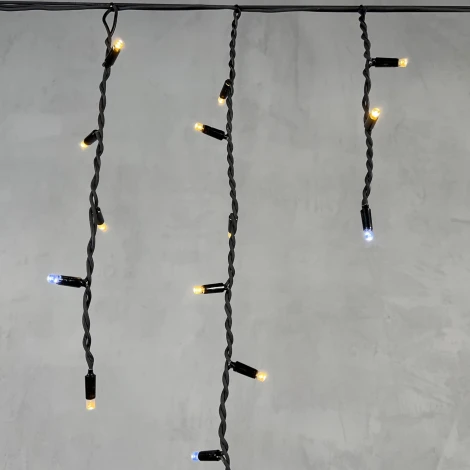 Гирлянда Бахрома 3,1 x 0,5 м белая с мерцанием белого диода 220В, 120 LED, провод черный каучук, IP65 Laitcom LL120BLW-1-2W