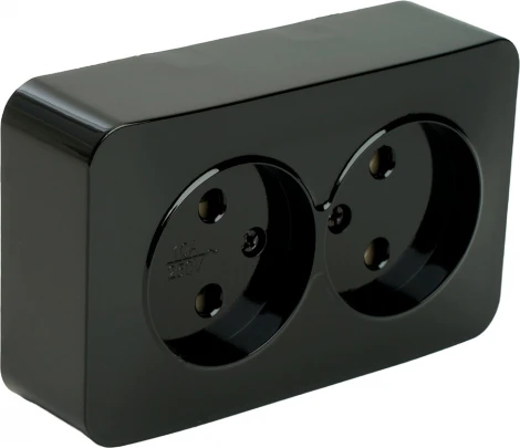 Розетка двойная без заземления (черный) Stekker София 49315