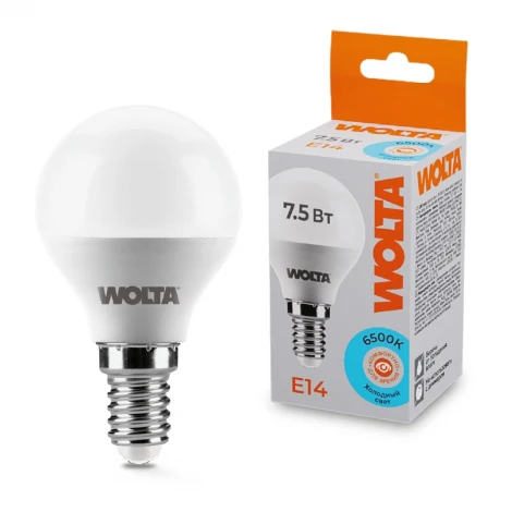 Светодиодная лампа 7.5Вт 6500K E14 Wolta 25W45GL7.5E14