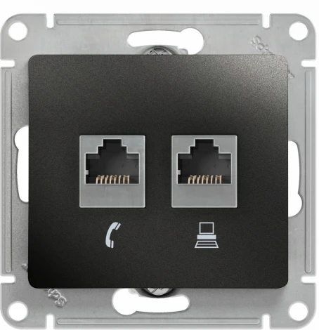 Розетка встраиваемая телефонная RJ-11 + Ethernet RJ-45 (антрацит) Systeme Electric Glossa GSL000785