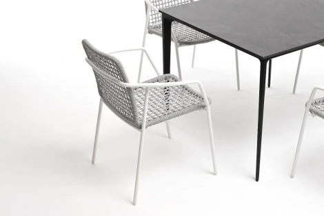 "Малага" обеденная группа на 4 персоны со стульями "Тунис", каркас белый, роуп светло-серый 4SIS арт.УТ-00005714