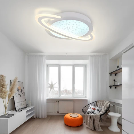 Потолочная люстра светодиодная Natali Kovaltseva Planet INNOVATION STYLE 83130 с пультом ДУ, моб. приложением 120W, белый, LED (регулировка яркости, 220V, круглые, звезды)