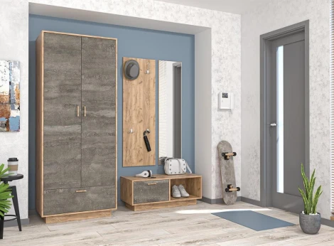 Шкаф Woodville Эго Шк-1 на подиуме дуб крафт золотой / камень темный 455855