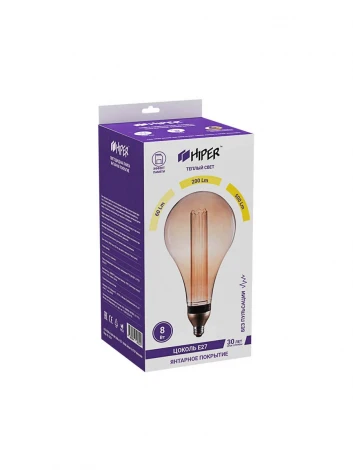 Лампочка светодиодная диммируемая прозрачная/бежевая груша E27 8W Hiper Vein HL-2254