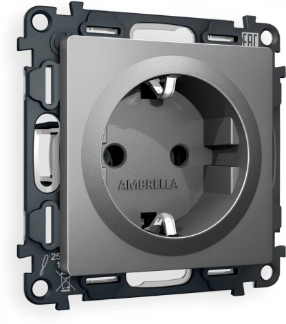 Комплект механизма Ambrella Volt электрической розетки ALFA MA656010 Антрацит серый с заземлением на винтовых зажимах 2P+E 16A-250V QUANT
