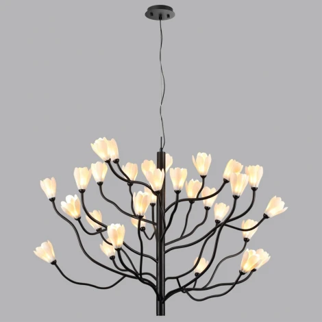 Подвесная люстра Odeon Light Gardi 5090/30 черный матовый/белый/фарфор G4 LED 30*5W (220V, на тросе, цветы)