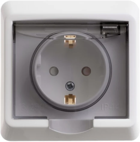 Розетка встраиваемая с заземлением, шторками и крышкой (белый) IP44 Systeme Electric Этюд PC16-044B
