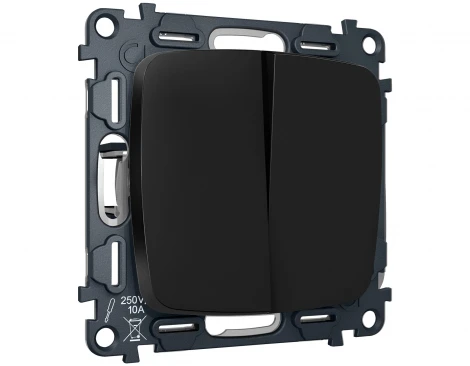 Комплект механизма двухклавишного перекрестного выключателя встраиваемый (черный матовый) Ambrella Volt QUANT MO803030