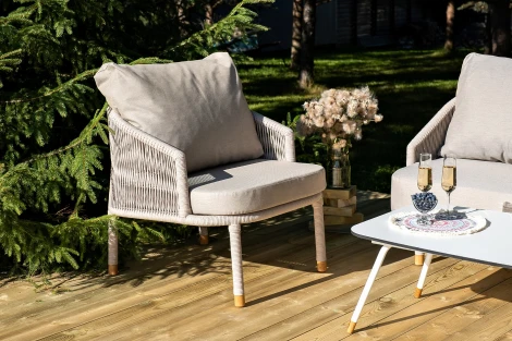 "Верона" лаунж-зона 5-местная плетеная из роупа (веревки), каркас алюминиевый белый, роуп бежевый 4SIS арт.УТ-00009327