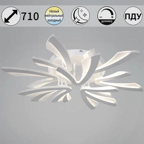 Потолочная люстра светодиодная на штанге с пультом с регулировкой цветовой температуры, яркости и ночным режимом Reluce 59090-0.3-6+3 WH