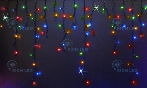 Гирлянда светодиодная Бахрома разноцветная с мерцанием 220B, 144 LED, провод черный, IP54 RL-i3*0.9F-B/M Rich LED