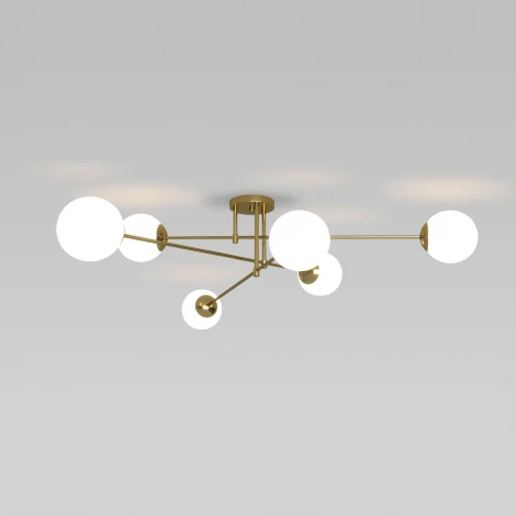 Потолочная люстра Wi-Fi на штанге Eurosvet Netz 30181/6 латунь (220V, управление смартфоном, голосовое управление, умный дом - Minimir Home, Алиса, Маруся, Салют, шарики)