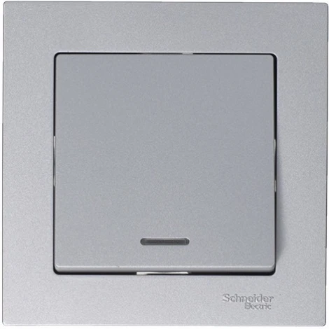 Выключатель встраиваемый одноклавишный с подсветкой (алюминий) Systeme Electric AtlasDesign ATN000313