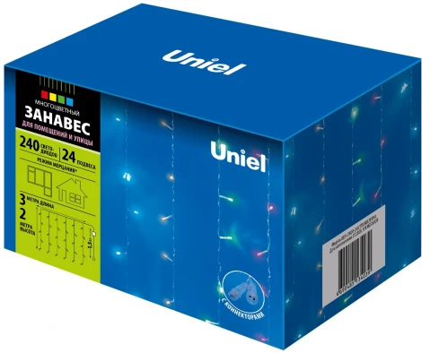 Занавес светодиодный с эффектом мерцания. 3х2м. Соединяемый. 240 светодиодов. Разноцветный свет. ULD-C3020-240/TTK MULTI IP44