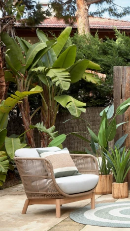 Кресло из ротанга La Forma (ex Julia Grup) Catalina (Серый,Бежевый/ Акация,Веревка,Пена,Алюминий)