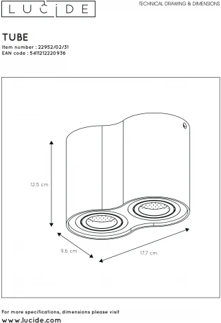 Накладной точечный светильник Lucide Tube 22952/02/31 (220V)