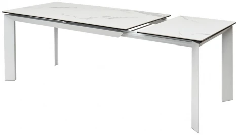 Стол CREMONA 140 HIGH GLOSS STATUARIO Белый мрамор глянцевый, керамика/ белый каркас М-City