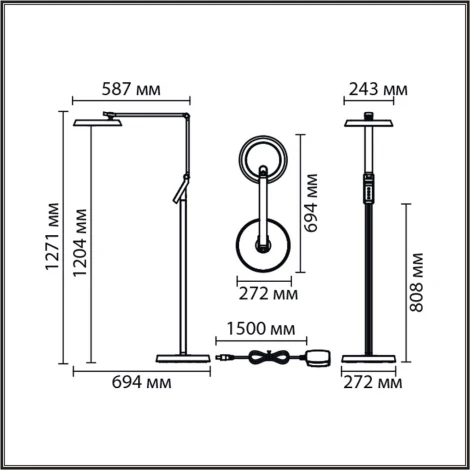 Торшер светодиодный с сенсорным выключателем Lumion Genri 8333/15FL серебро, металл/пластик LED 15W 3000/4000/6000K CCT/диммер/LCD 220V (регулировка яркости)