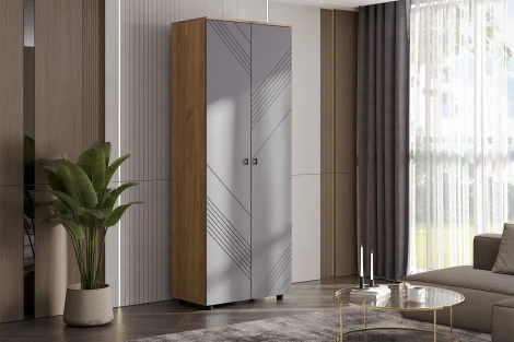 Шкаф двухстворчатый Арника Байкал, Дуб Золотой, Графит