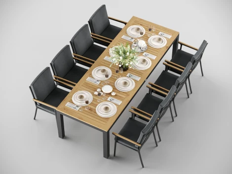 Обеденная группа Gardenini Bella (Алюминий,Ткань,Тик/Темно-серый,Светлое дерево) арт.DBLL.010828.C5