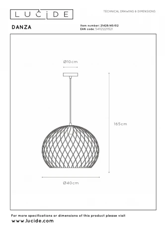 Подвесной светильник Lucide DANZA 21428/40/02 шар