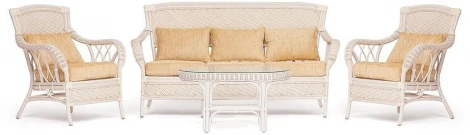Комплект для отдыха "ANDREA" (диван + 2 кресла журн. столик со стеклом подушки) TCH White (белый), Ткань рубчик, цвет кремовый Tetchair Andrea 10165