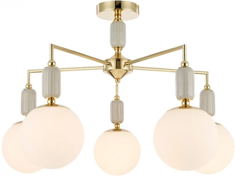 Потолочная люстра на штанге Lumion Vivien 6580/5C французское золото, серый/белый металл, керамика/стекло E14 5*40W 220V