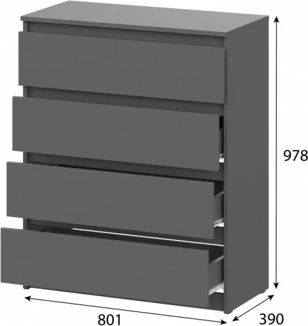 Комод Сибити 4 ящика (Сибити 4 ящика графит серый) Woodville арт.582750