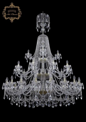 Подвесная большая люстра Art Classic 11.25 11.25.20+10+5.530.3d.XL-196.Gd.Sp (220V, хрусталь, на цепи, подсвечник, свеча)